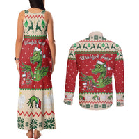Poland Dinosaur Christmas Couples Matching Tank Maxi Dress and Long Sleeve Button Shirt Polish Smok Wawelski Wesołych Swiat - Wonder Print Shop