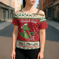 Poland Dinosaur Christmas Cross Shoulder Shirt Polish Smok Wawelski Wesołych Swiat - Wonder Print Shop