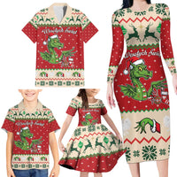 Poland Dinosaur Christmas Family Matching Long Sleeve Bodycon Dress and Hawaiian Shirt Polish Smok Wawelski Wesołych Swiat - Wonder Print Shop