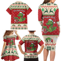 Poland Dinosaur Christmas Family Matching Long Sleeve Bodycon Dress and Hawaiian Shirt Polish Smok Wawelski Wesołych Swiat - Wonder Print Shop