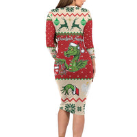 Poland Dinosaur Christmas Family Matching Long Sleeve Bodycon Dress and Hawaiian Shirt Polish Smok Wawelski Wesołych Swiat - Wonder Print Shop
