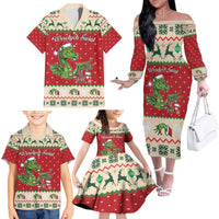 Poland Dinosaur Christmas Family Matching Off The Shoulder Long Sleeve Dress and Hawaiian Shirt Polish Smok Wawelski Wesołych Swiat - Wonder Print Shop