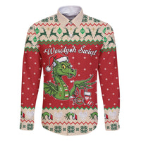 Poland Dinosaur Christmas Family Matching Off The Shoulder Long Sleeve Dress and Hawaiian Shirt Polish Smok Wawelski Wesołych Swiat - Wonder Print Shop