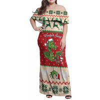 Poland Dinosaur Christmas Family Matching Off Shoulder Maxi Dress and Hawaiian Shirt Polish Smok Wawelski Wesołych Swiat - Wonder Print Shop