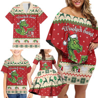 Poland Dinosaur Christmas Family Matching Off Shoulder Short Dress and Hawaiian Shirt Polish Smok Wawelski Wesołych Swiat - Wonder Print Shop