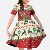 Poland Dinosaur Christmas Family Matching Short Sleeve Bodycon Dress and Hawaiian Shirt Polish Smok Wawelski Wesołych Swiat - Wonder Print Shop