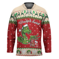 Poland Dinosaur Christmas Hockey Jersey Polish Smok Wawelski Wesołych Swiat - Wonder Print Shop