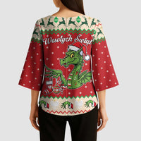 Poland Dinosaur Christmas Kimono Sleeve Blouse Polish Smok Wawelski Wesołych Swiat - Wonder Print Shop