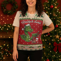 Poland Dinosaur Christmas Knitted V-Neck Vest Polish Smok Wawelski Wesołych Swiat - Wonder Print Shop