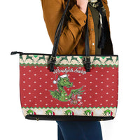 Poland Dinosaur Christmas Leather Tote Bag Polish Smok Wawelski Wesołych Swiat - Wonder Print Shop