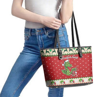 Poland Dinosaur Christmas Leather Tote Bag Polish Smok Wawelski Wesołych Swiat - Wonder Print Shop