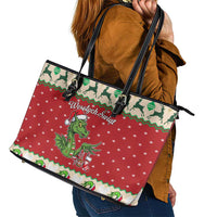 Poland Dinosaur Christmas Leather Tote Bag Polish Smok Wawelski Wesołych Swiat - Wonder Print Shop