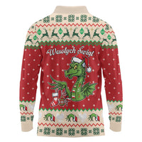 Poland Dinosaur Christmas Long Sleeve Polo Shirt Polish Smok Wawelski Wesołych Swiat - Wonder Print Shop