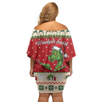 Poland Dinosaur Christmas Off Shoulder Short Dress Polish Smok Wawelski Wesołych Swiat - Wonder Print Shop