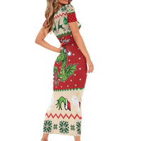 Poland Dinosaur Christmas Short Sleeve Bodycon Dress Polish Smok Wawelski Wesołych Swiat - Wonder Print Shop