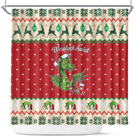 Poland Dinosaur Christmas Shower Curtain Polish Smok Wawelski Wesołych Swiat - Wonder Print Shop