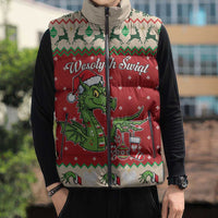 Poland Dinosaur Christmas Sleeveless Puffer Jacket Polish Smok Wawelski Wesołych Swiat - Wonder Print Shop
