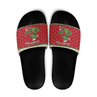 Poland Dinosaur Christmas Slide Sandals Polish Smok Wawelski Wesołych Swiat - Wonder Print Shop