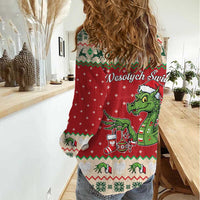 Poland Dinosaur Christmas Women Casual Shirt Polish Smok Wawelski Wesołych Swiat - Wonder Print Shop