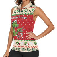 Poland Dinosaur Christmas Women Sleeveless Polo Shirt Polish Smok Wawelski Wesołych Swiat - Wonder Print Shop