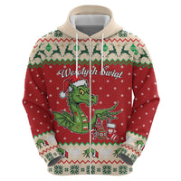 Poland Dinosaur Christmas Zip Hoodie Polish Smok Wawelski Wesołych Swiat - Wonder Print Shop
