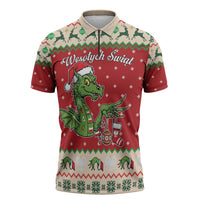Poland Dinosaur Christmas Zipper Polo Shirt Polish Smok Wawelski Wesołych Swiat - Wonder Print Shop