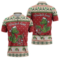 Poland Dinosaur Christmas Zipper Polo Shirt Polish Smok Wawelski Wesołych Swiat - Wonder Print Shop