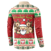 Poland Christmas Button Sweatshirt Pierogi Mascot Santa Claus Wesołych Swiat - Wonder Print Shop