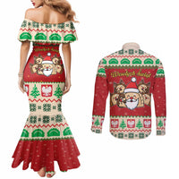 Poland Christmas Couples Matching Mermaid Dress and Long Sleeve Button Shirt Pierogi Mascot Santa Claus Wesołych Swiat - Wonder Print Shop