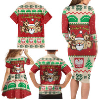 Poland Christmas Family Matching Long Sleeve Bodycon Dress and Hawaiian Shirt Pierogi Mascot Santa Claus Wesołych Swiat - Wonder Print Shop