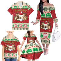 Poland Christmas Family Matching Off The Shoulder Long Sleeve Dress and Hawaiian Shirt Pierogi Mascot Santa Claus Wesołych Swiat - Wonder Print Shop