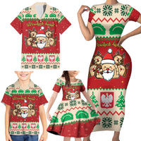 Poland Christmas Family Matching Short Sleeve Bodycon Dress and Hawaiian Shirt Pierogi Mascot Santa Claus Wesołych Swiat - Wonder Print Shop
