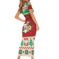 Poland Christmas Family Matching Short Sleeve Bodycon Dress and Hawaiian Shirt Pierogi Mascot Santa Claus Wesołych Swiat - Wonder Print Shop