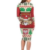 Poland Christmas Long Sleeve Bodycon Dress Pierogi Mascot Santa Claus Wesołych Swiat - Wonder Print Shop