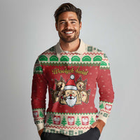 Poland Christmas Long Sleeve Polo Shirt Pierogi Mascot Santa Claus Wesołych Swiat - Wonder Print Shop