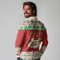 Poland Christmas Long Sleeve Polo Shirt Pierogi Mascot Santa Claus Wesołych Swiat - Wonder Print Shop