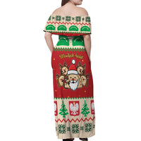 Poland Christmas Off Shoulder Maxi Dress Pierogi Mascot Santa Claus Wesołych Swiat - Wonder Print Shop