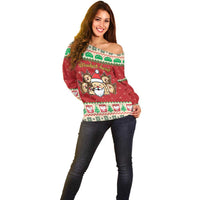 Poland Christmas Off Shoulder Sweater Pierogi Mascot Santa Claus Wesołych Swiat - Wonder Print Shop