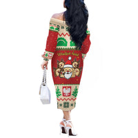 Poland Christmas Off The Shoulder Long Sleeve Dress Pierogi Mascot Santa Claus Wesołych Swiat - Wonder Print Shop