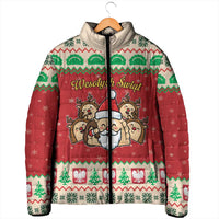 Poland Christmas Padded Jacket Pierogi Mascot Santa Claus Wesołych Swiat - Wonder Print Shop