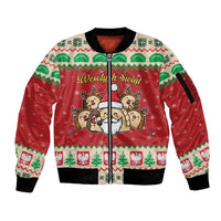 Poland Christmas Sleeve Zip Bomber Jacket Pierogi Mascot Santa Claus Wesołych Swiat - Wonder Print Shop