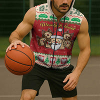 Poland Christmas Sleeveless Zip Hoodie Pierogi Mascot Santa Claus Wesołych Swiat - Wonder Print Shop
