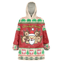 Poland Christmas Wearable Blanket Hoodie Pierogi Mascot Santa Claus Wesołych Swiat - Wonder Print Shop