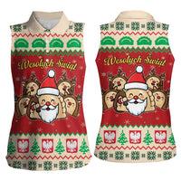 Poland Christmas Women Sleeveless Polo Shirt Pierogi Mascot Santa Claus Wesołych Swiat - Wonder Print Shop