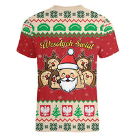 Poland Christmas Women V-Neck T-Shirt Pierogi Mascot Santa Claus Wesołych Swiat - Wonder Print Shop