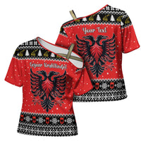 Personalized Albania Christmas Eagle Cross Shoulder Shirt The Double-headed Eagle - Wonder Print Shop