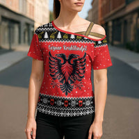 Personalized Albania Christmas Eagle Cross Shoulder Shirt The Double-headed Eagle - Wonder Print Shop