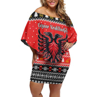 Personalized Albania Christmas Eagle Off Shoulder Short Dress The Double-headed Eagle - Wonder Print Shop