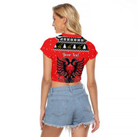 Personalized Albania Christmas Eagle Raglan Cropped T Shirt The Double-headed Eagle - Wonder Print Shop