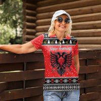 Personalized Albania Christmas Eagle Women Polo Shirt The Double-headed Eagle - Wonder Print Shop